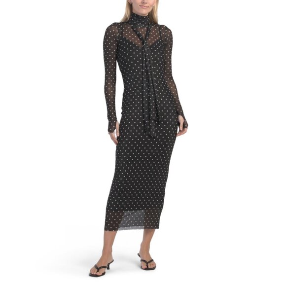 AFRM BLACK DOT Mesh Front Tie Maxi Dress - Picture 1 of 2
